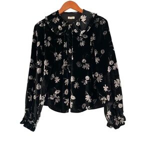 Pilcro Keira Velvet Blouse Sz M Black Floral Dark Romantic Victorian Boho Whimsi